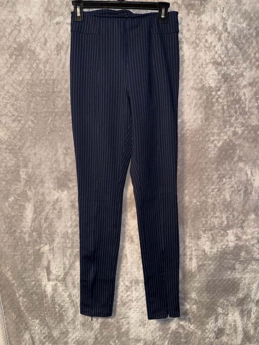 H&M Navy Pinstripe Ankle Zip Trousers Size 8